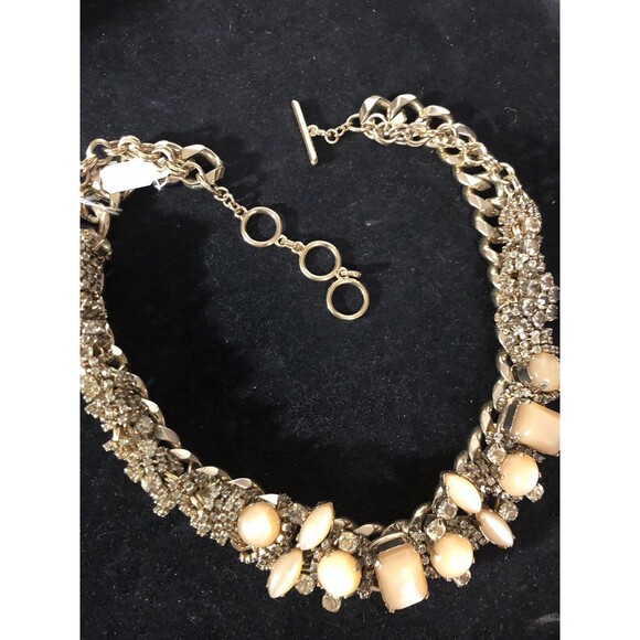 STELLA & DOT Gold Tone Statement Necklace Flowers & Rhinestones Stunning - Picture 12 of 12